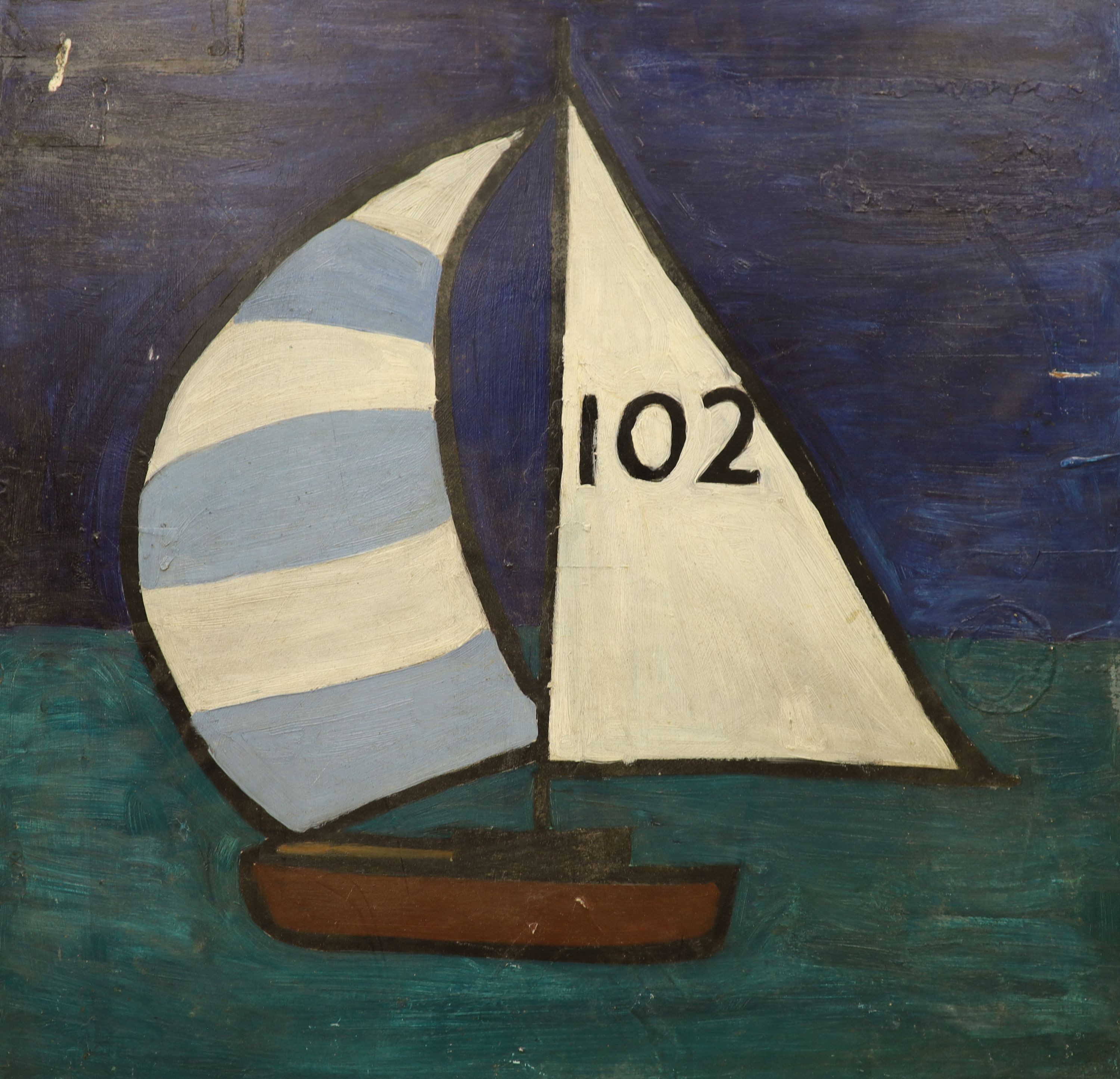 John Upton, oil on board, Racing yacht at sea, inscribed verso, 60 x 60cm, unframed